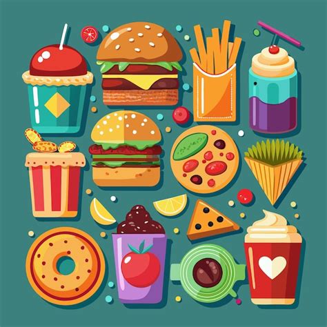 Premium Vector Colorful Food And Drink Icons Set