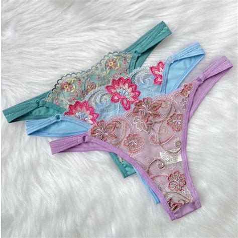 Kit Calcinha Tanga Lingerie Sexy Tule Bordado Shopee Brasil