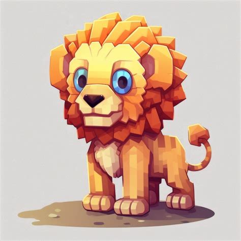 Premium Ai Image Cute Pixel Art Lion Illustration For Minecraft