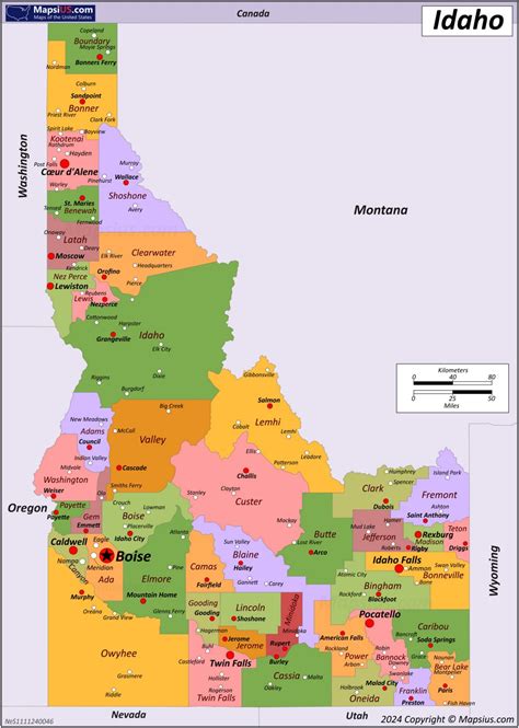 Map of Idaho State, USA - Mapsius.com
