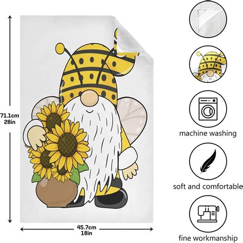 Coolnut Sunflower Bee Gnome Kitchen Dish Towels Set Of 6 Absorbent Hand