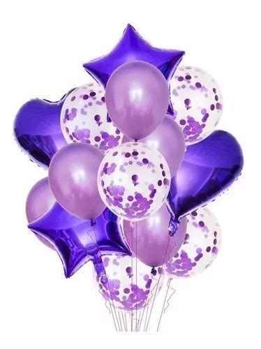 Set Globos Metalizados Estrella Confetti Violeta Mercadolibre