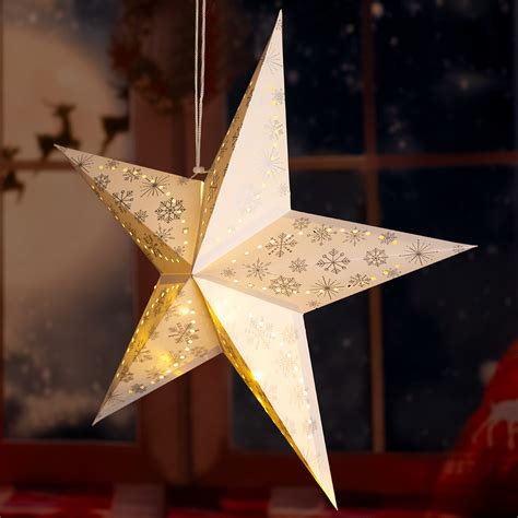 LED X-MAS Ceiling Hanging Star Christmas Lamp Window Decoration White ...