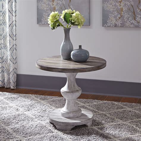 Sedona Heavy Distressed White Round End Table - 1StopBedrooms.