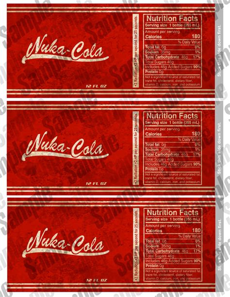 Fallout Nuka Cola Bottle Labels Etsy Canada