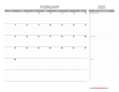 February 2021 Calendar With To Do List Calendar Quickly