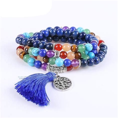 7 Chakra Curación Mala Árbol de la Vida Pulsera con Amatista El árbol