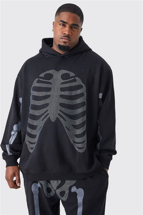 Mens Plus Oversized Rhinestone Skeleton Hoodie Boohoo Uk