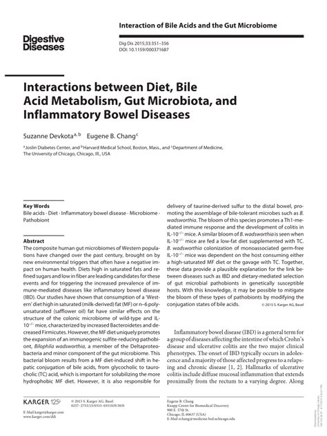 (PDF) Interactions between Diet, Bile Acid Metabolism, Gut Microbiota, and Inflammatory Bowel ...