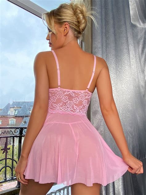 Nuisette Moulante Lingerie Sexy Femme avec Noeud avec Bretelles Coupe Cintrée Bas Evasée