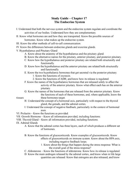 Study Guide Chapter 17 Study Guide Chapter 17 The Endocrine