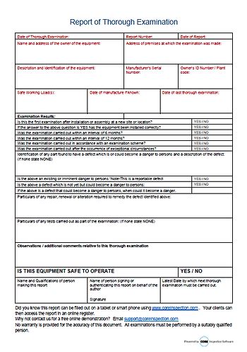 LOLER INSPECTION TEMPLATE Core Inspection