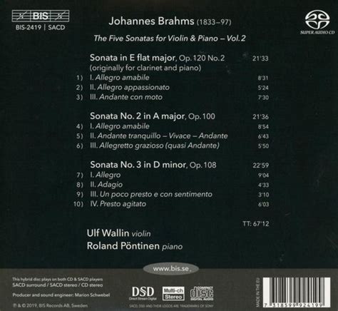 Johannes Brahms The Five Sonatas For Violin Piano Vol Roland