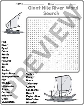 Giant Nile River Word Search Worksheet Activities Rd Th Th Th