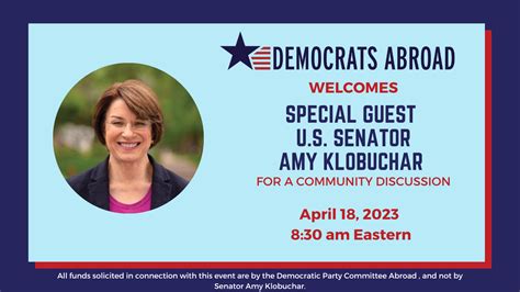 Special Guest Us Senator Amy Klobuchar Speaks With Democrats Abroad