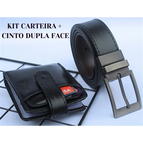 Kit Carteira Masculina Couro Legitimo Cinto Dupla Face Em Nas