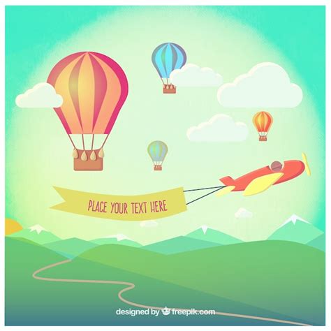 Free Vector Hot Air Balloons And An Airplane With A Banner
