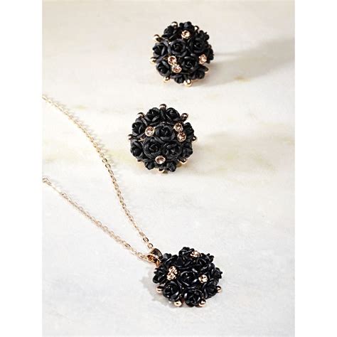 YouBella Black Gold Plated Stone Studded Floral Shaped Jewellery Set