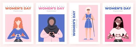 Premium Vector International Womens Day Poster Set Inspire Inclusion 2024 Campaign