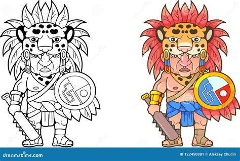 Guerrero Azteca Divertido Libro De Colorear Del Diseño Ilustración del