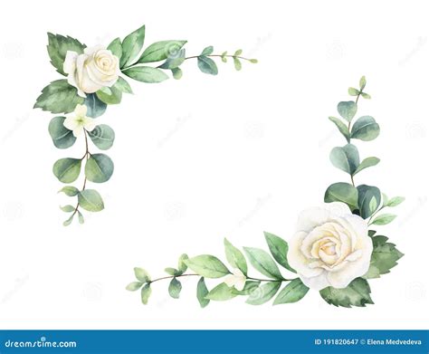 Watercolor Vector Hand Painted Wreath With Green Eucalyptus Leaves And