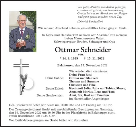 Traueranzeigen von Ottmar Schneider Allgäuer Zeitung