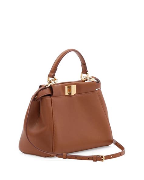 Fendi Peekaboo Mini Leather Satchel Bag Brown