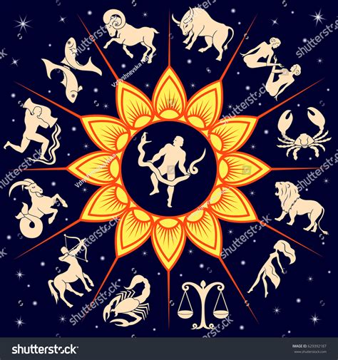 Twelve Traditional Silhouettes Zodiac Signs Around Vector De Stock