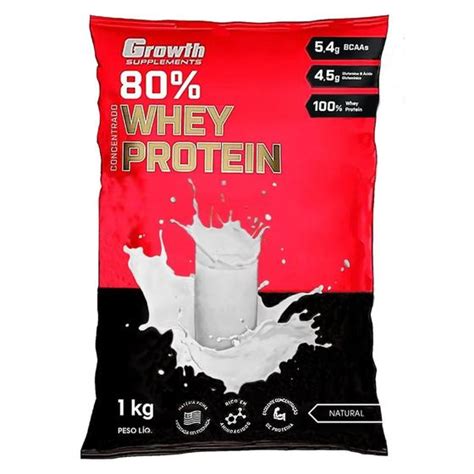 Whey Sabor Natural Protein 80 Proteína Concentrado 1kg Growth