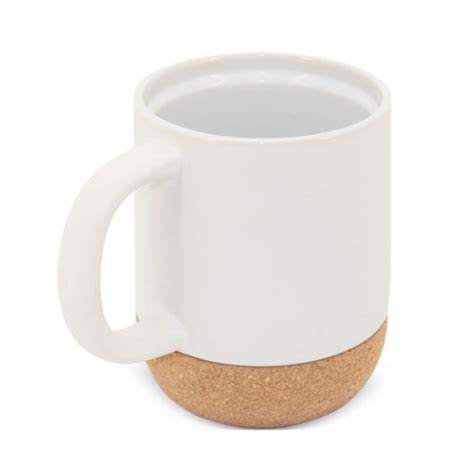 Taza Cerámica Blanca con base de corcho y Tapa 330ml RAILLO ES