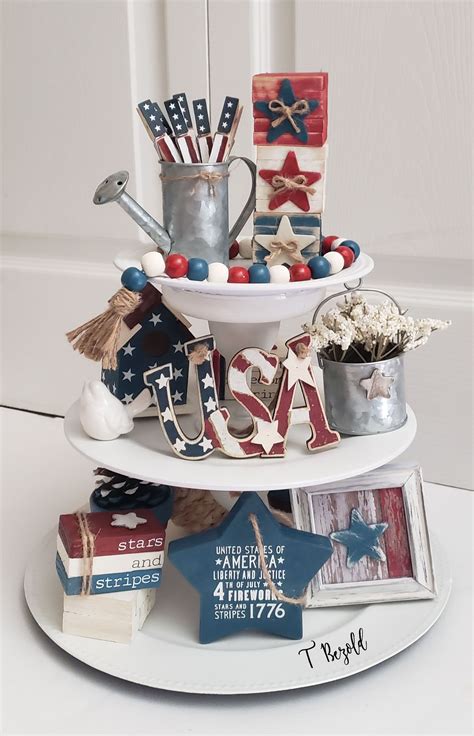 Patriotic Tier Tray Tiered Tray Decor Tiered Tray Diy Fourth Of