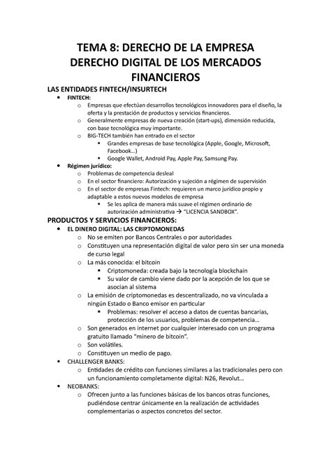 Tema 8 Derecho De La Empresa Tema 8 Derecho De La Empresa Derecho Digital De Los Mercados