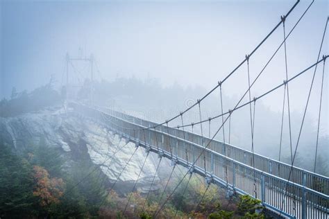 The Mile High Swinging Bridge in Fog, at Grandfather Mountain, N Stock ...