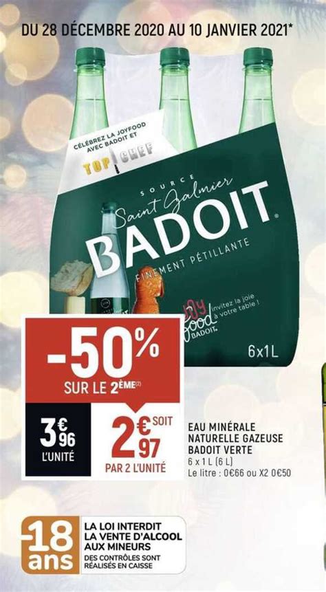 Offre Eau Minérale Naturelle Gazeuse Badoit Verte chez Spar