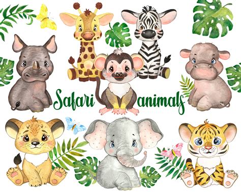 Safari Tropischen Tier Clipart Dschungel Tier Aquarell Etsy