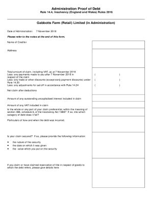 Fillable Online Rule 14 4 Proof Of Debt General Form GOV UK Fax