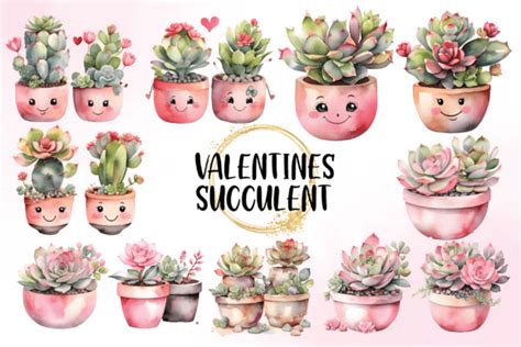 Watercolor Valentines Succulent Clipart Graphic By Cutedesizns · Creative Fabrica