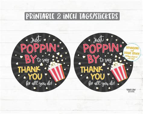 Popcorn Thank You Tags Just Poppin By To Say Thank You Stickers