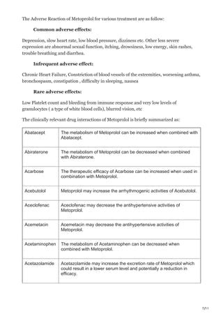 Metoprolol Succinate: Uses, Dosage , Side effects. | PDF