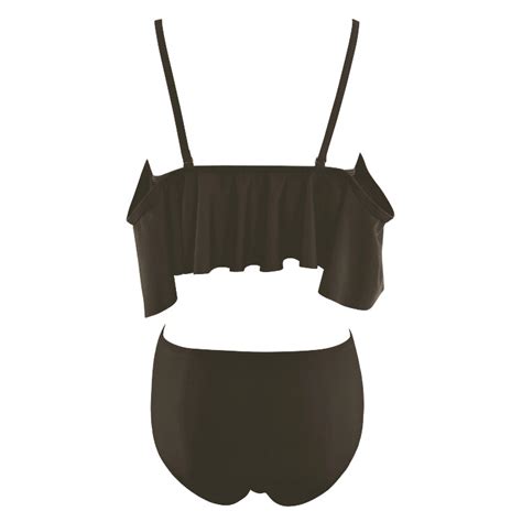 Ruffle Ruched Bandeau Vintage Bikinis Swimwear Women Bikini Set Solid Beach Bathing Suits Cof