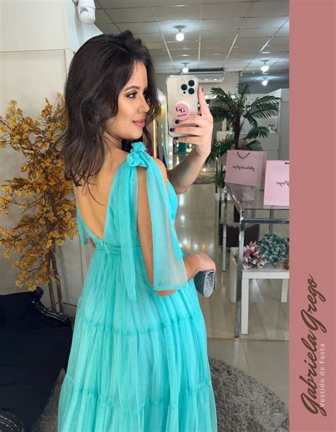 Vestido Longo Verde Tiffany Em Tule De Brilho Saia Tr S Marias E La O