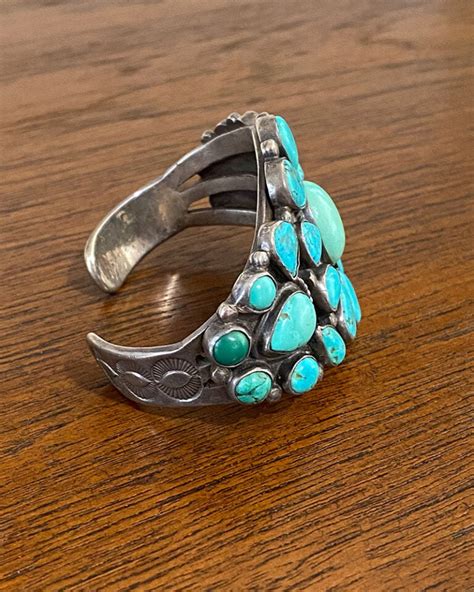 Heavy Navajo Turquoise Cluster Bracelet