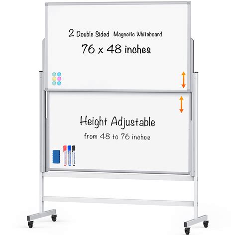 Height Adjustable Mobile Whiteboard 48 X 60 Inches 4 Sided Magnetic