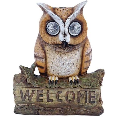 Statue De Hibou Figurine De Jardin D Cors De Lumi Re Solaire Pour Voie