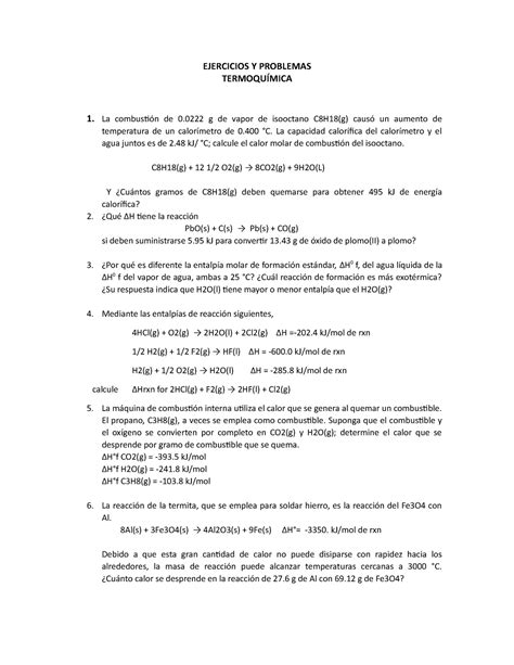 Ejercicios Y Problemas Termoquimica EJERCICIOS Y PROBLEMAS