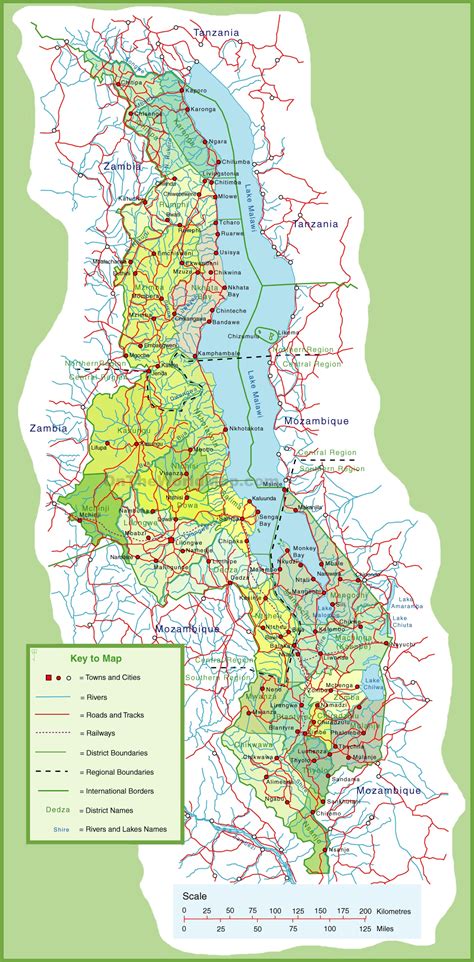 Large detailed map of Malawi