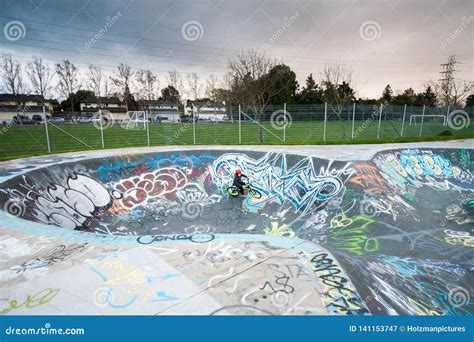 Greer Park In Palo Alto Concrete Skate Park With Slopes Editorial