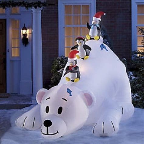 Inflatable 8 High Polar Bear With Fishing Penguins Blow Up Christmas