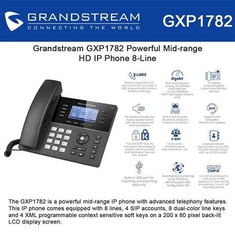 Grandstream Networks GXP1782 Mid Range IP Phone 8 Lines 4 SIP