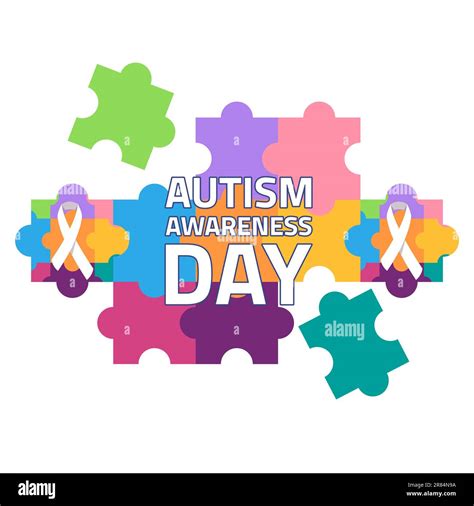 Autism Awareness Day Puzzle Pieces Colorful And Ribbon Disease Medical